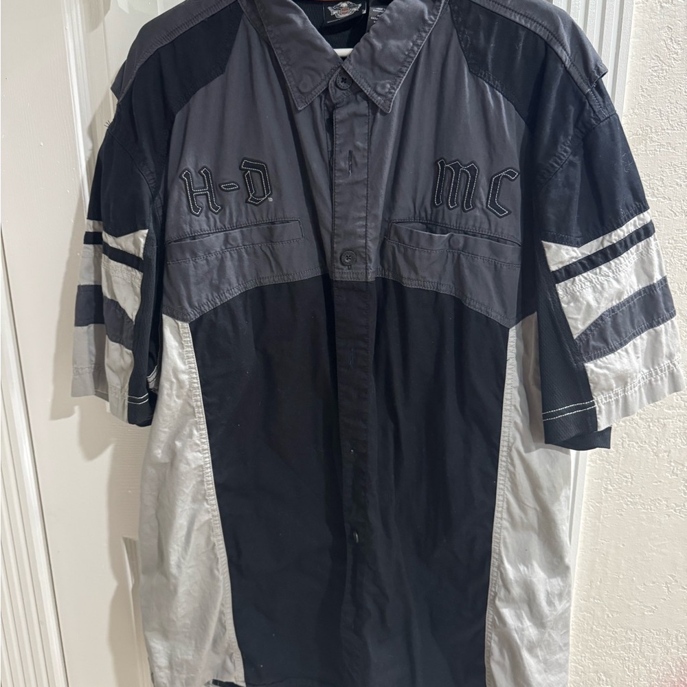Harley-Davidson Black and Gray Casual Button Down Shirt
